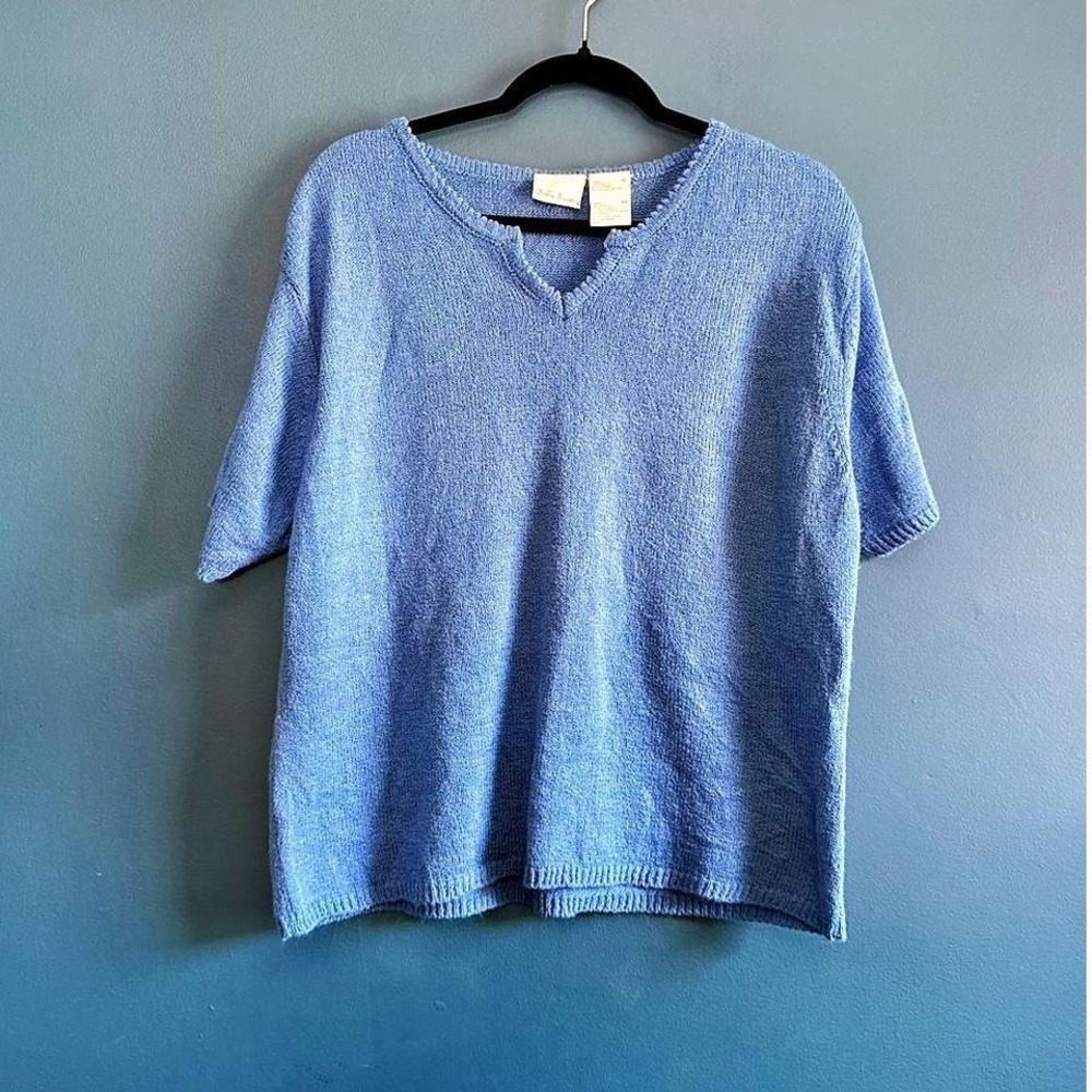Vintage‎ 90s Notch Neck Knit Blouse Women's Size XL Bobbie Brooks Blue Retro